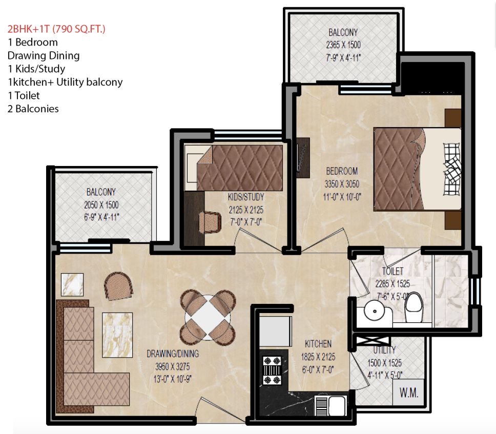Oasis Grandstand 790 sq ft floor plan 2BHK Sector 22D Yamuna Expressway Greater Noida
