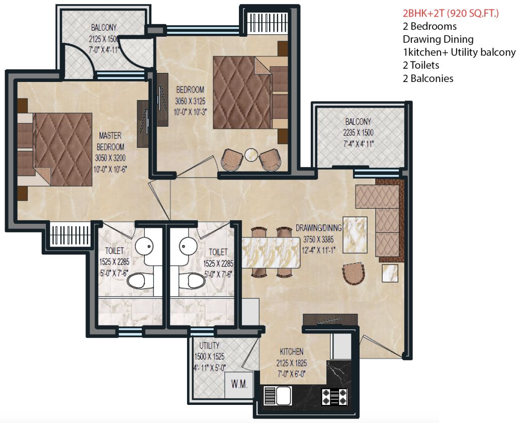 Oasis Grandstand 920 sq ft floor plan 2BHK Sector 22D Yamuna Expressway Greater Noida