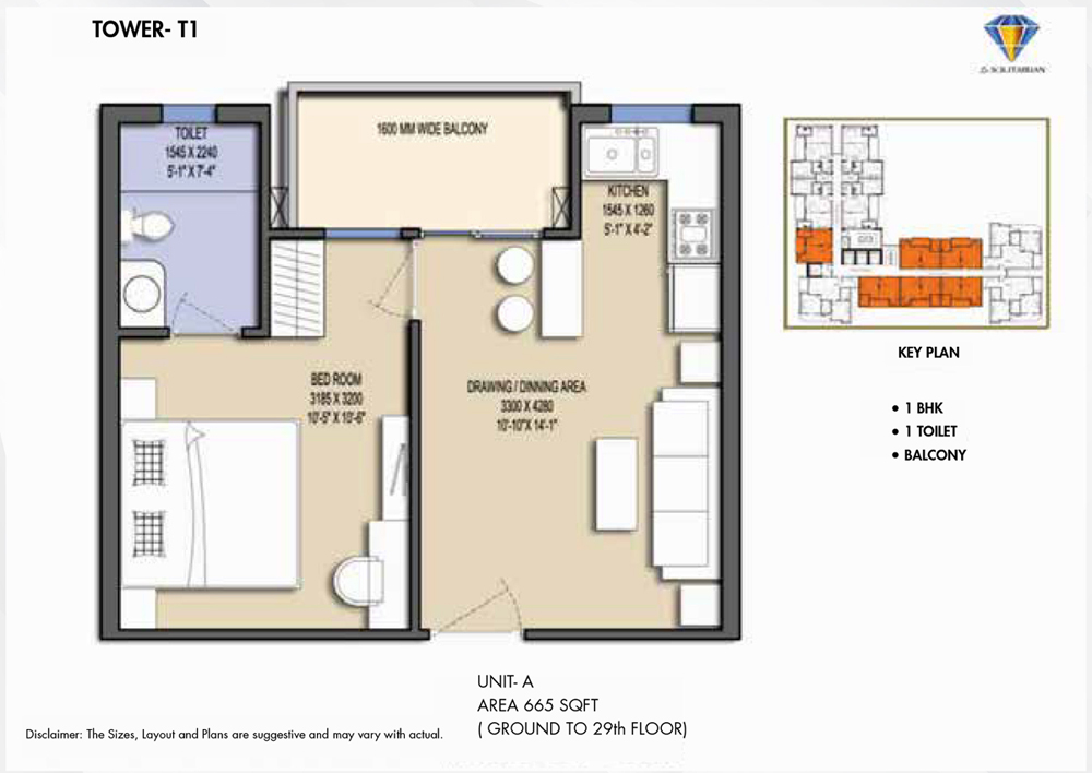 solitairian city 665 sq ft floor plan 1BHK Sector 25 Yamuna Expressway Greater Noida