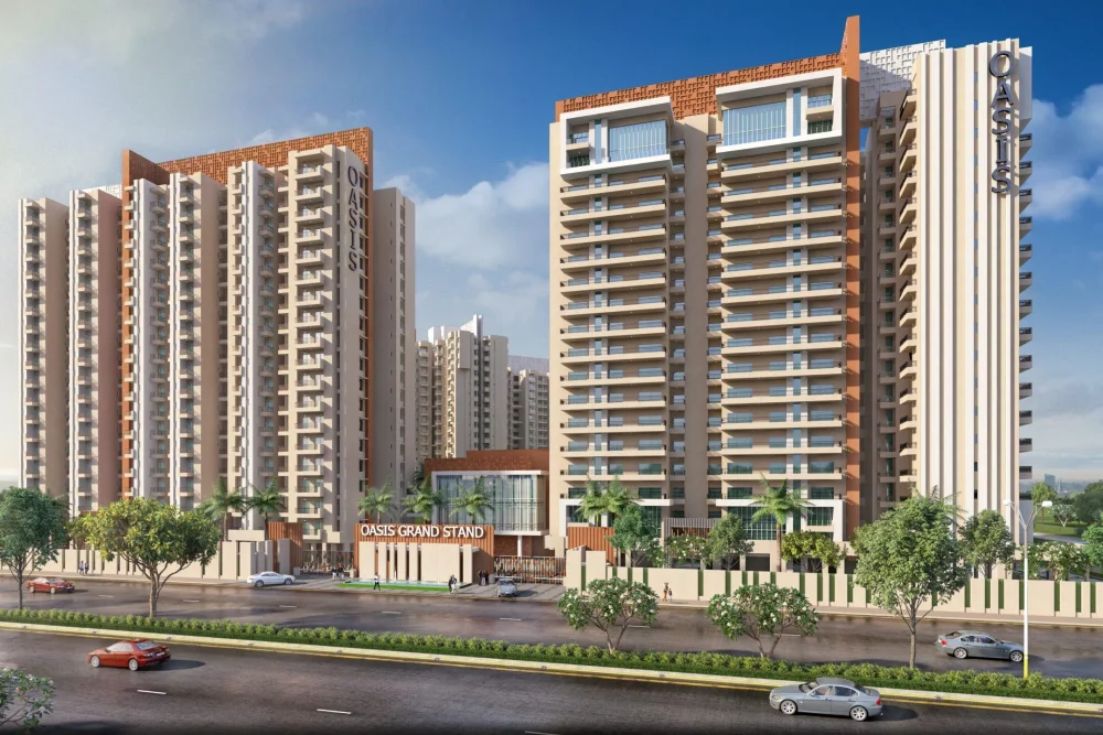 High rise residential towers at Oasis Grandstand Greater Noida near Yamuna Expressway